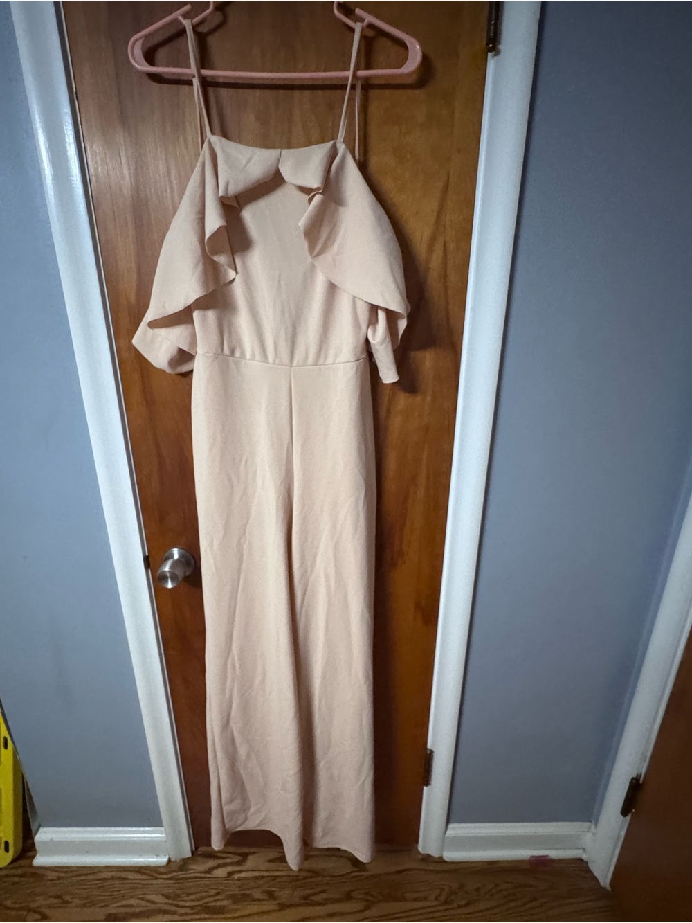 Boohoo Peach Ruffle Detail Jumpsuit
